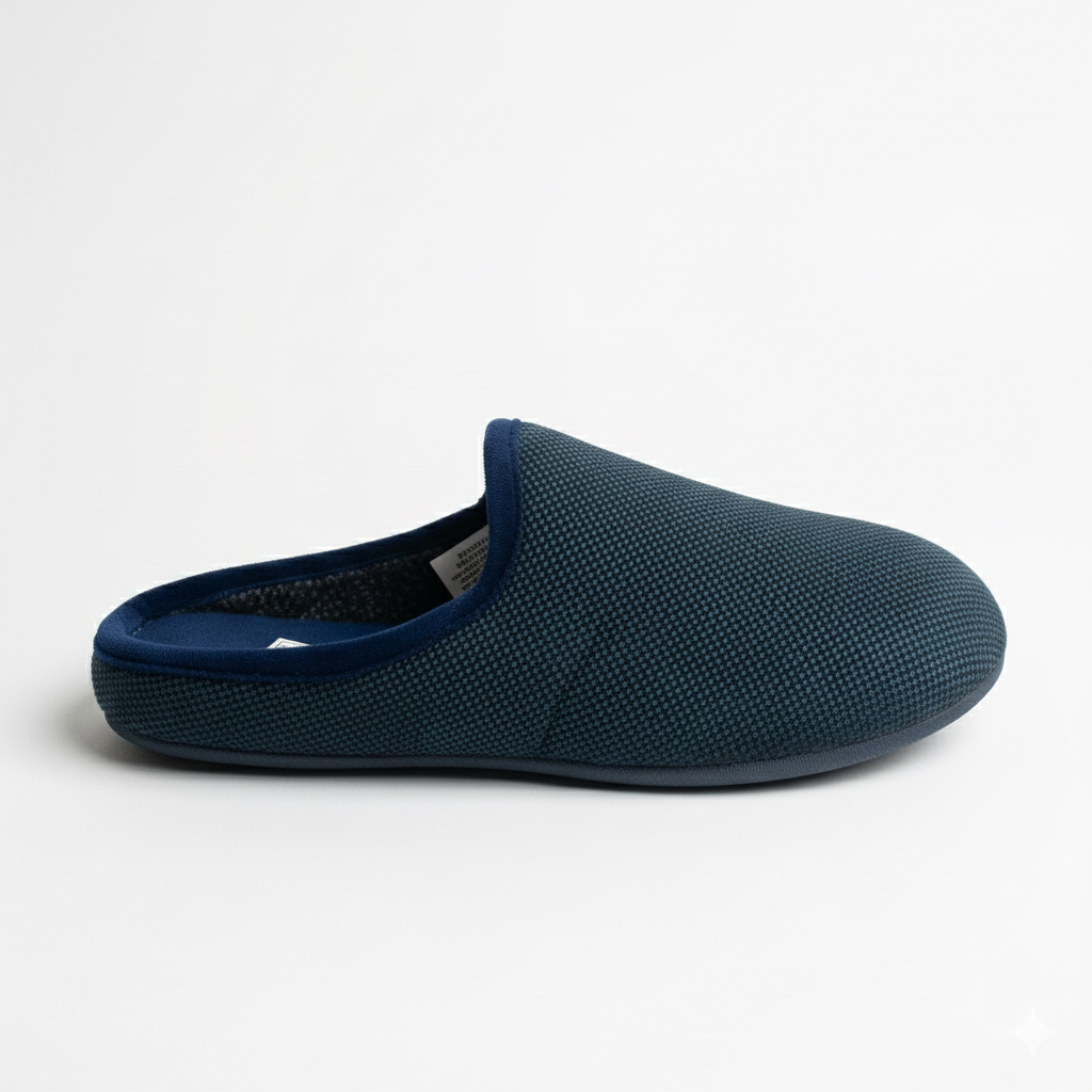 Chaussons bleus élégants pour homme, design sobre avec intérieur moelleux, idéals pour la maison.