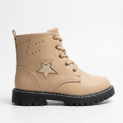 Chaussures montantes enfant couleur beige avec lacets et fermeture zippée