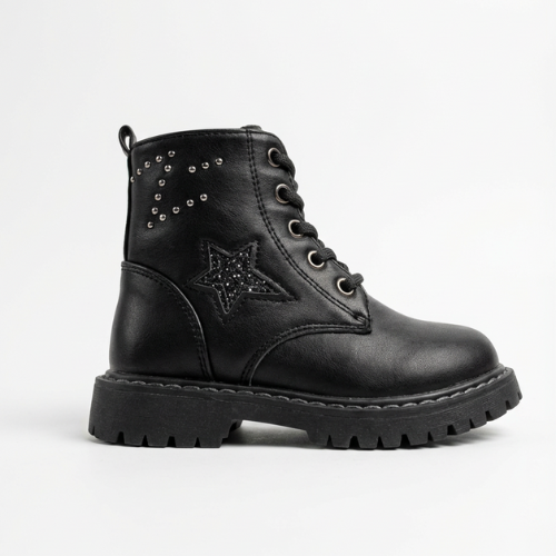 Bottines pour enfant noires avec détail étoile et semelle épaisse antidérapante