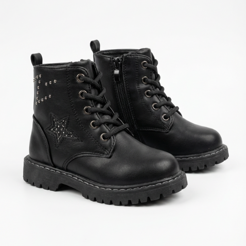 Chaussures montantes enfant noires avec lacets et fermeture zippée latérale