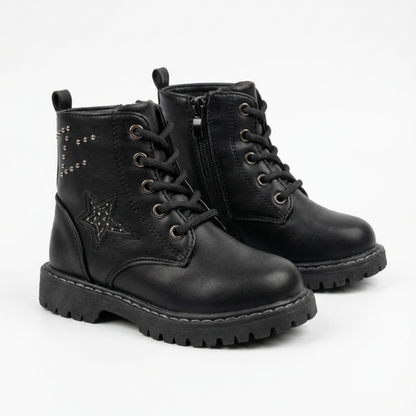 Chaussures montantes enfant noires avec lacets et fermeture zippée latérale