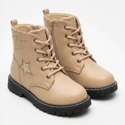 Bottines pour enfant beige avec détail étoile et semelle noire épaisse
